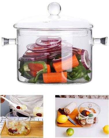 Miecux glass cooking pot with lid, durable borosilicate glass for safe stovetop use