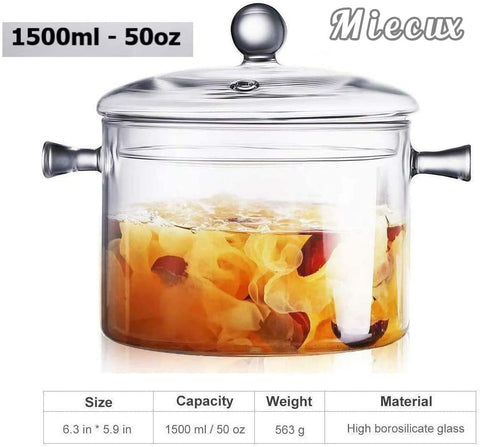 Miecux glass cooking pot clear view, watch simmering foods without lifting the lid