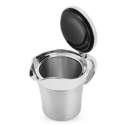 Miecux gravy boat hinged lid close-up showing secure one-handed pouring