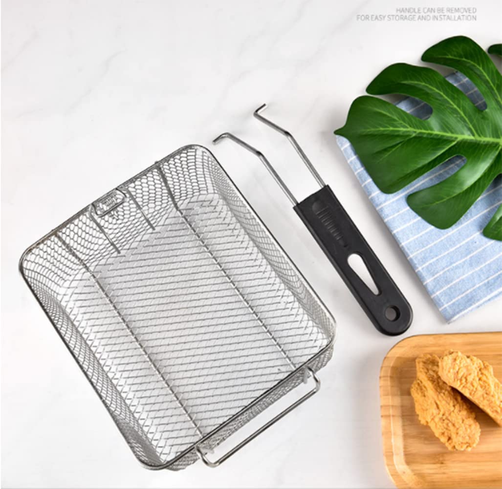 Miecux fry basket shows resting feet for stable, mess-free draining.