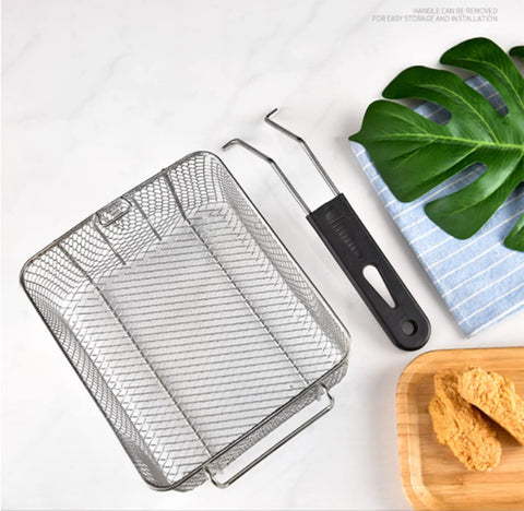 Miecux fry basket shows resting feet for stable, mess-free draining.