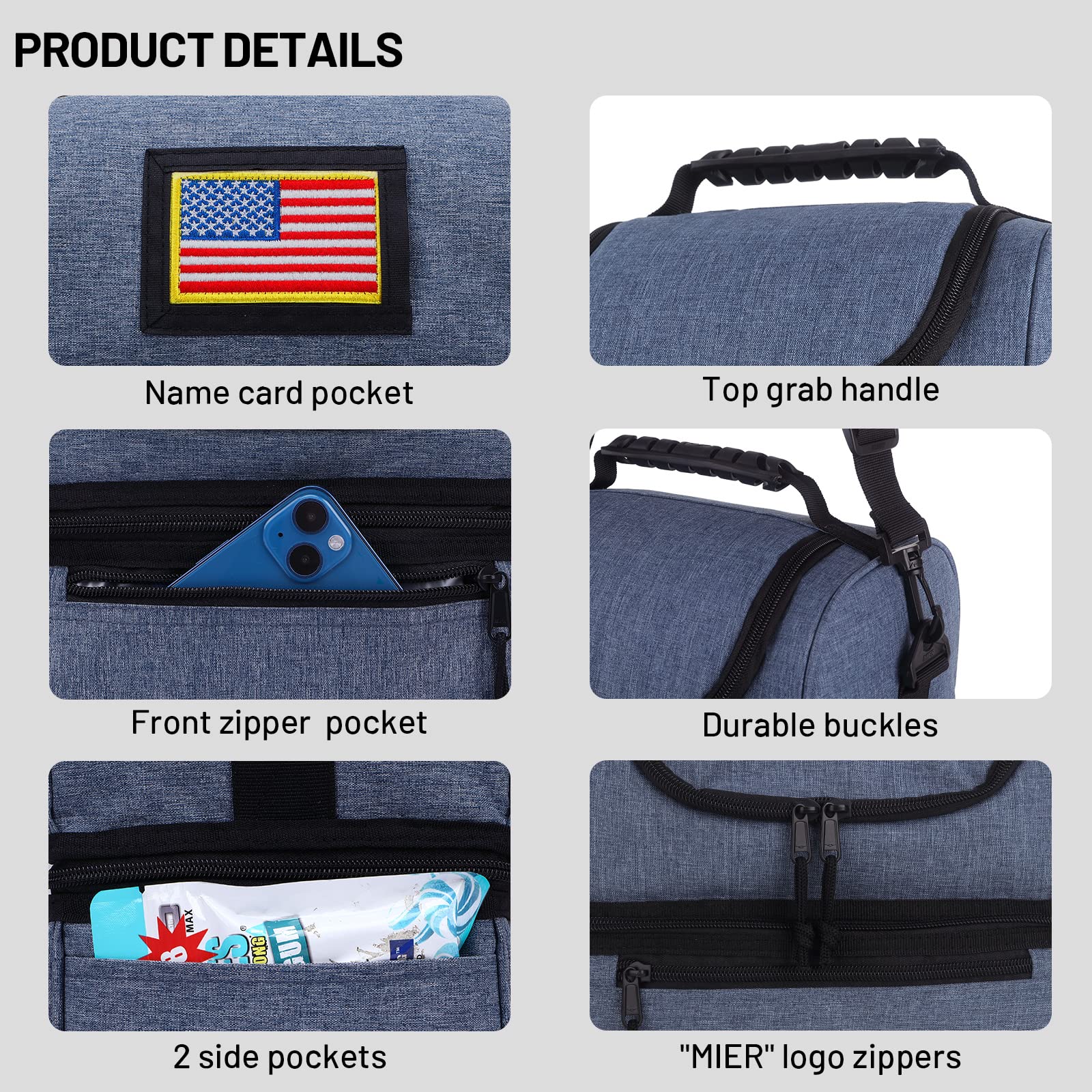 MIER adjustable strap and silicone handle for comfortable hands-free carry.