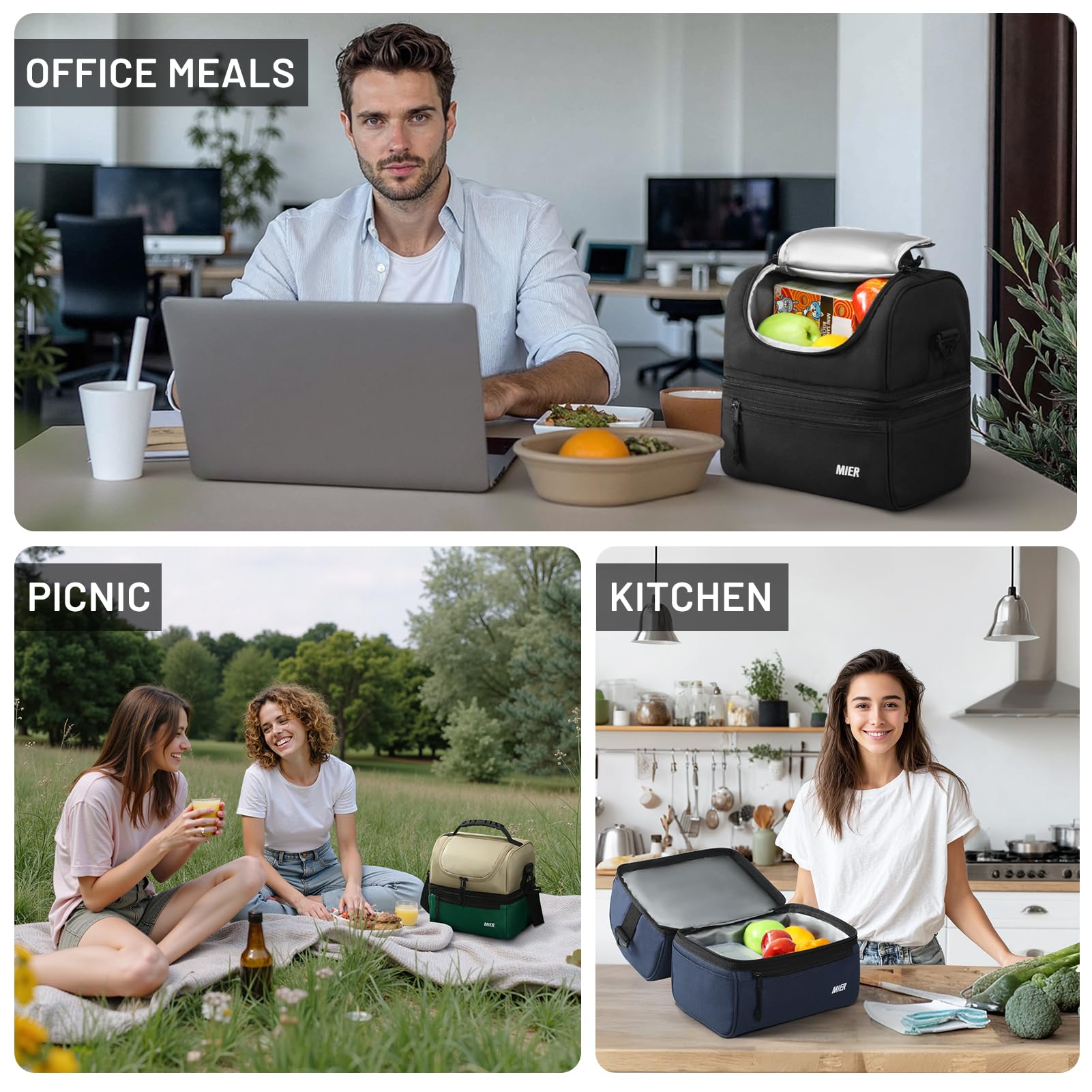 MIER large black lunch tote shows versatile design