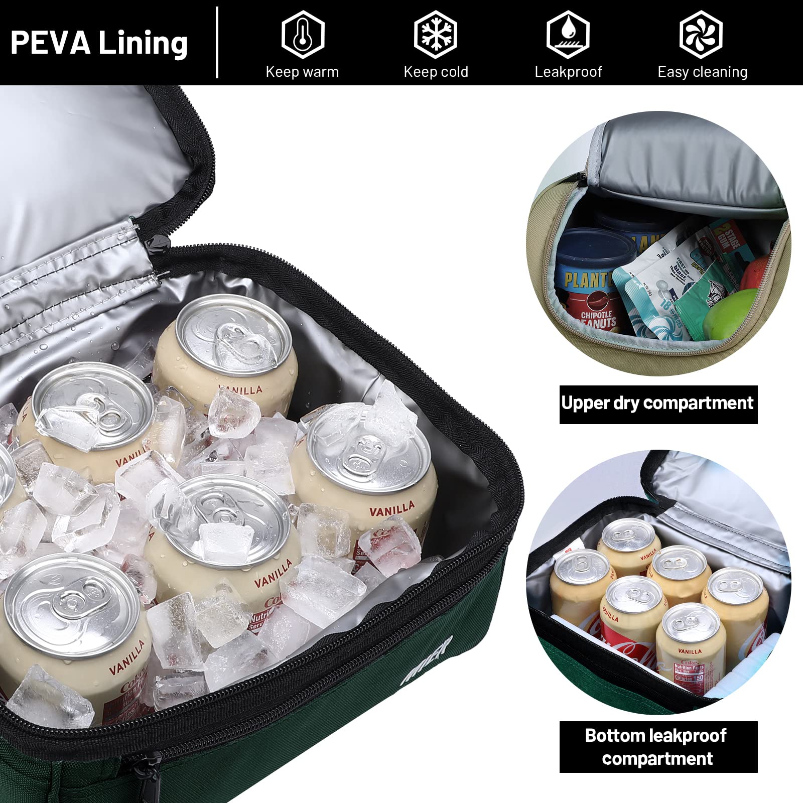 MIER adult lunch box bottom insulation with PEVA liner keeps drinks cool