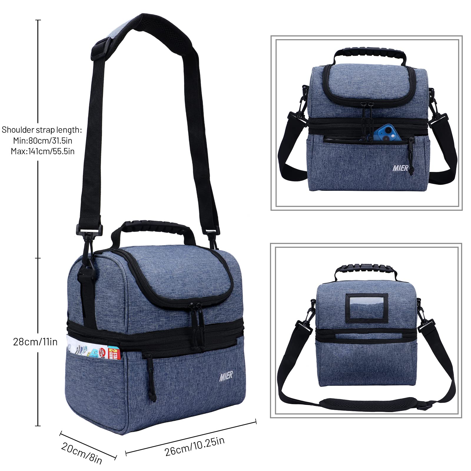 MIER bottom cold-leakproof compartment highlighted for drinks and perishable items.