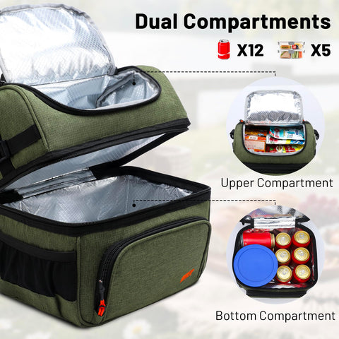 MIER dual-compartment lunch bag bottom cold section maintains drinks and meals at the right temperature.
