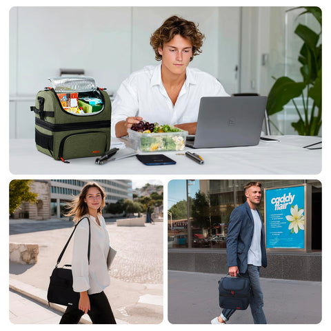 MIER dual-compartment lunch bag insulated foil liner helps keep contents fresh and easily cleaned.