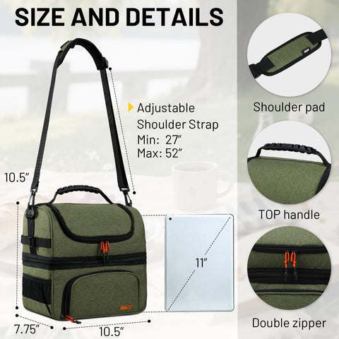 MIER dual-compartment lunch bag side mesh pockets hold bottles for quick access.