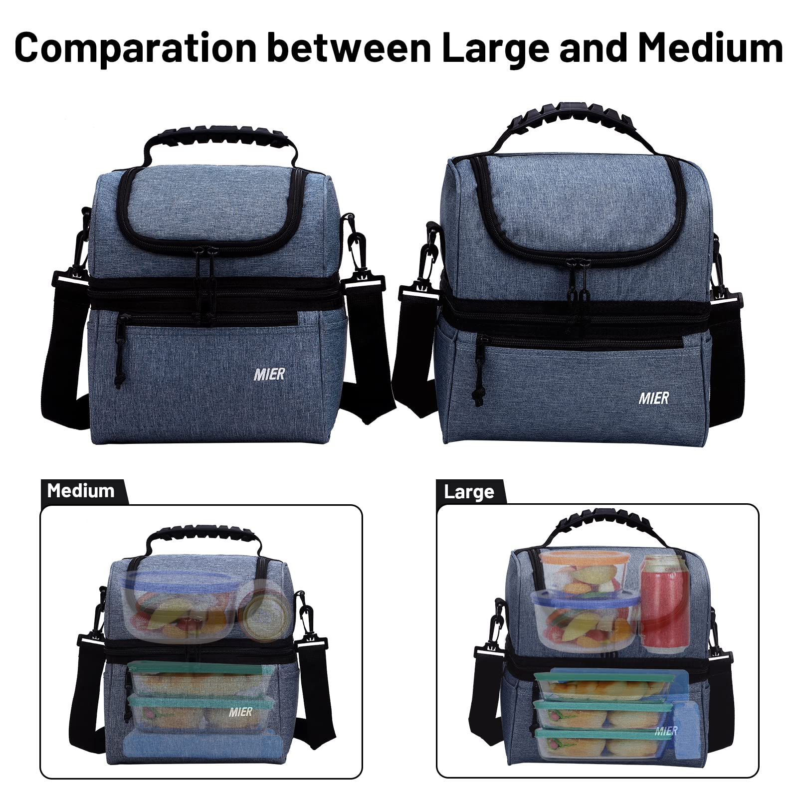 MIER front zipper pouch and side pockets store utensils, keys, and small accessories.