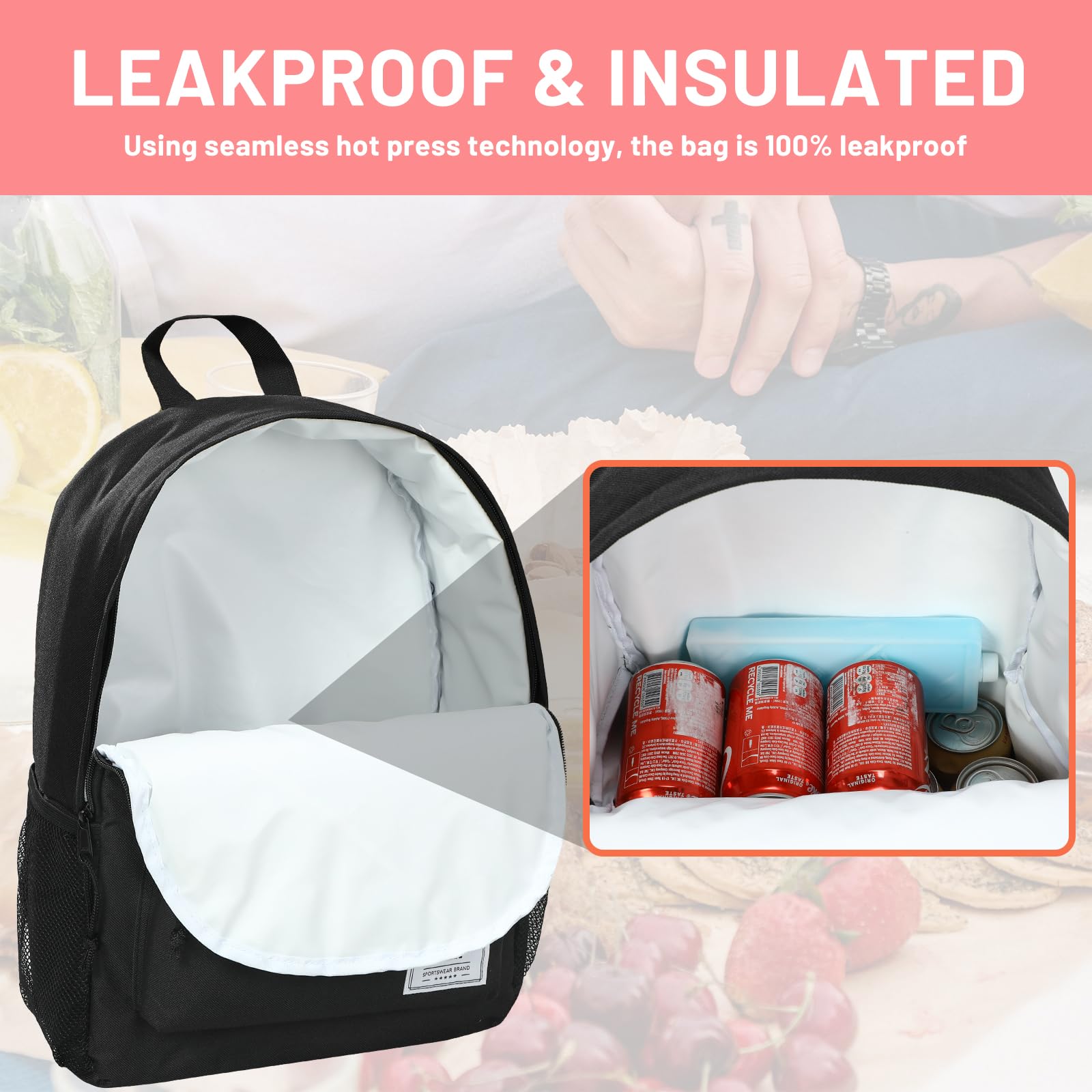 MIER insulated backpack lunch top view showing roomy main compartment