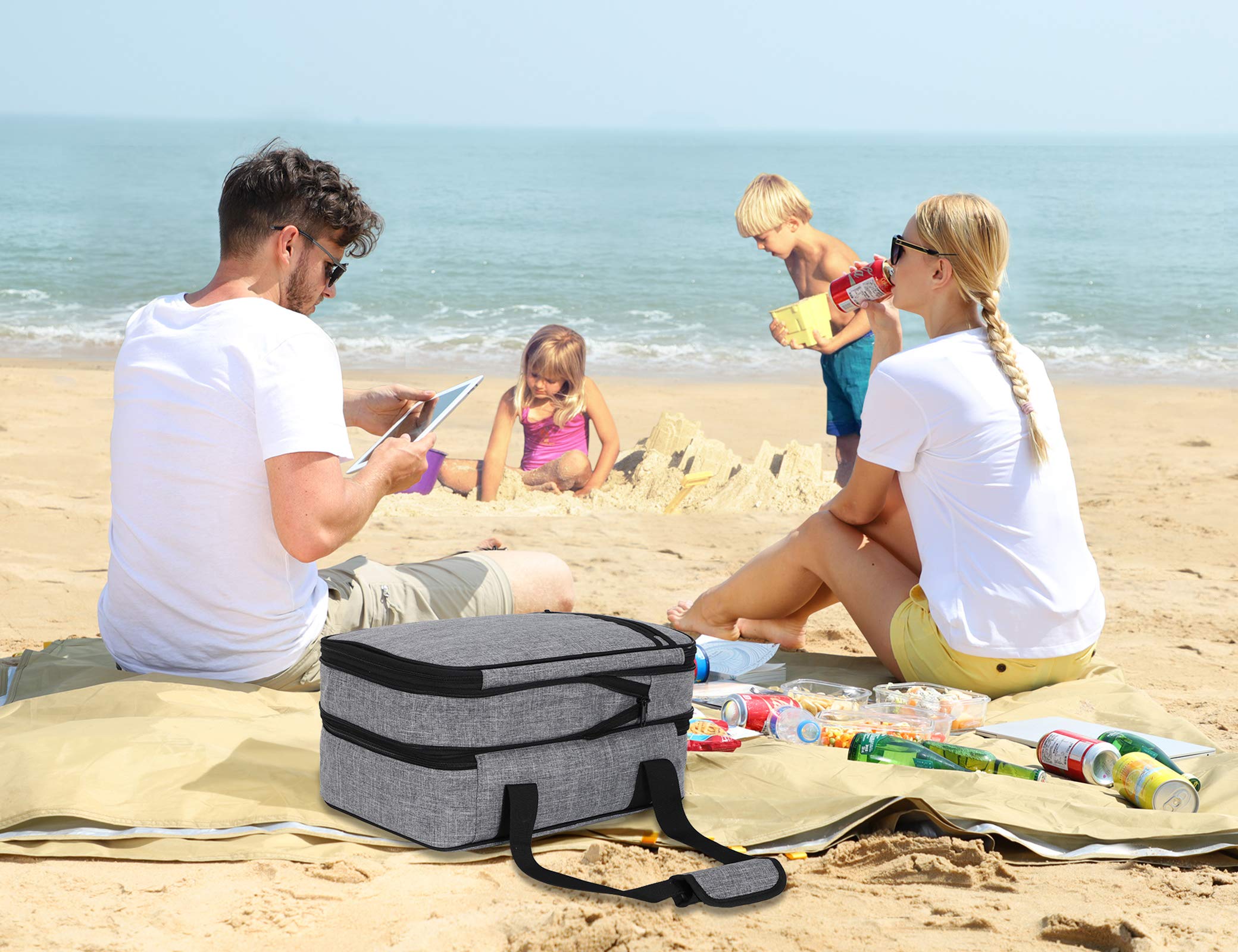 MIER insulated double casserole carrier expandable mid-zipper adapts to larger or smaller dishes