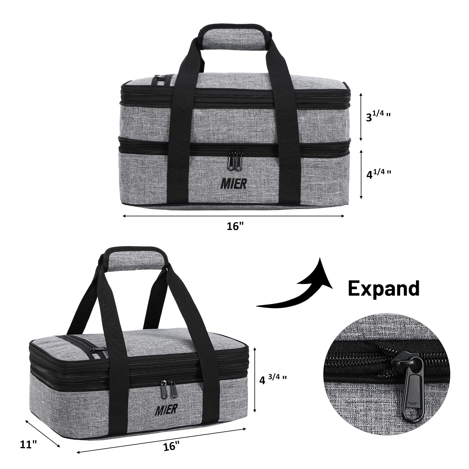MIER insulated double casserole carrier padded handles ease transport during outings