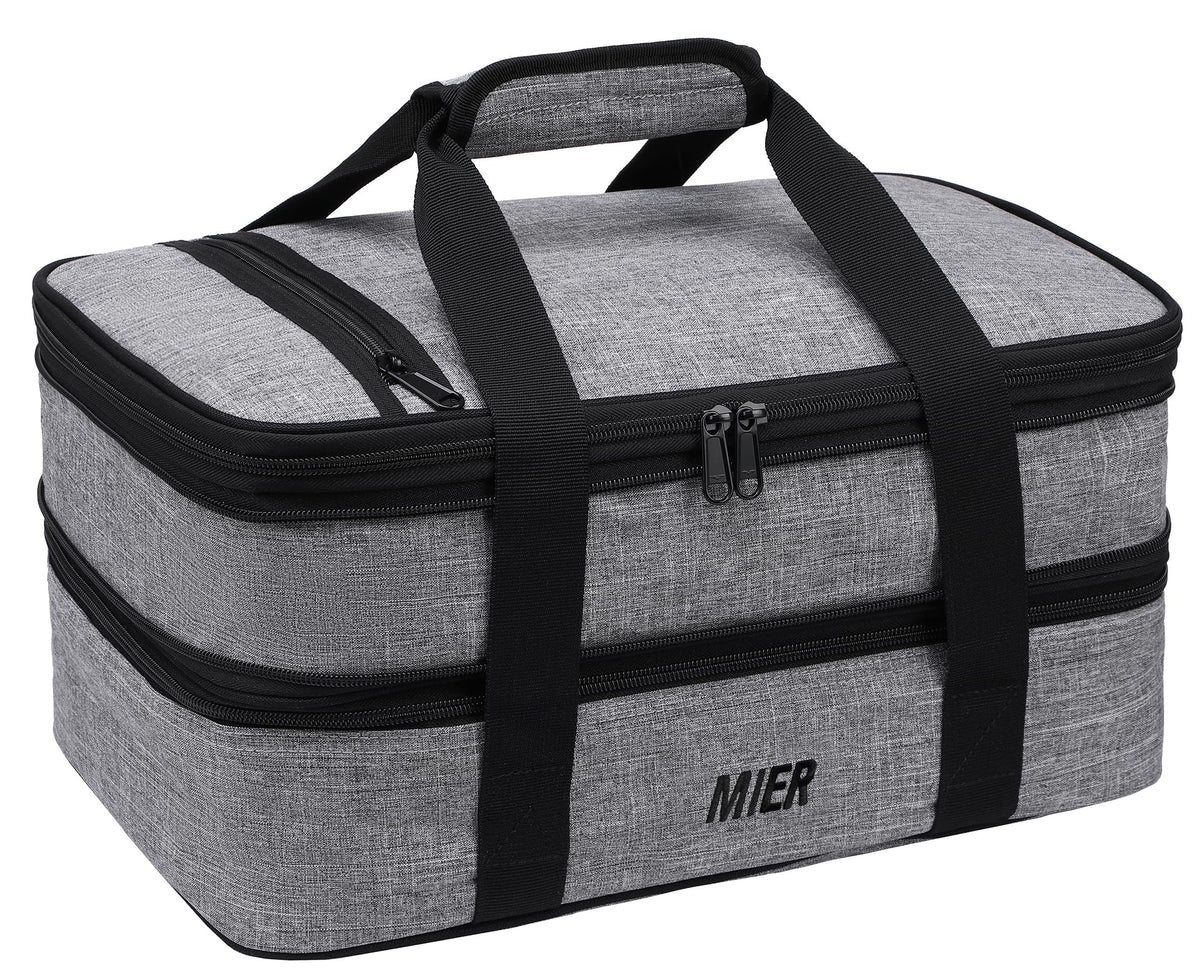 MIER insulated double casserole carrier top compartment keeps dishes organized for potlucks