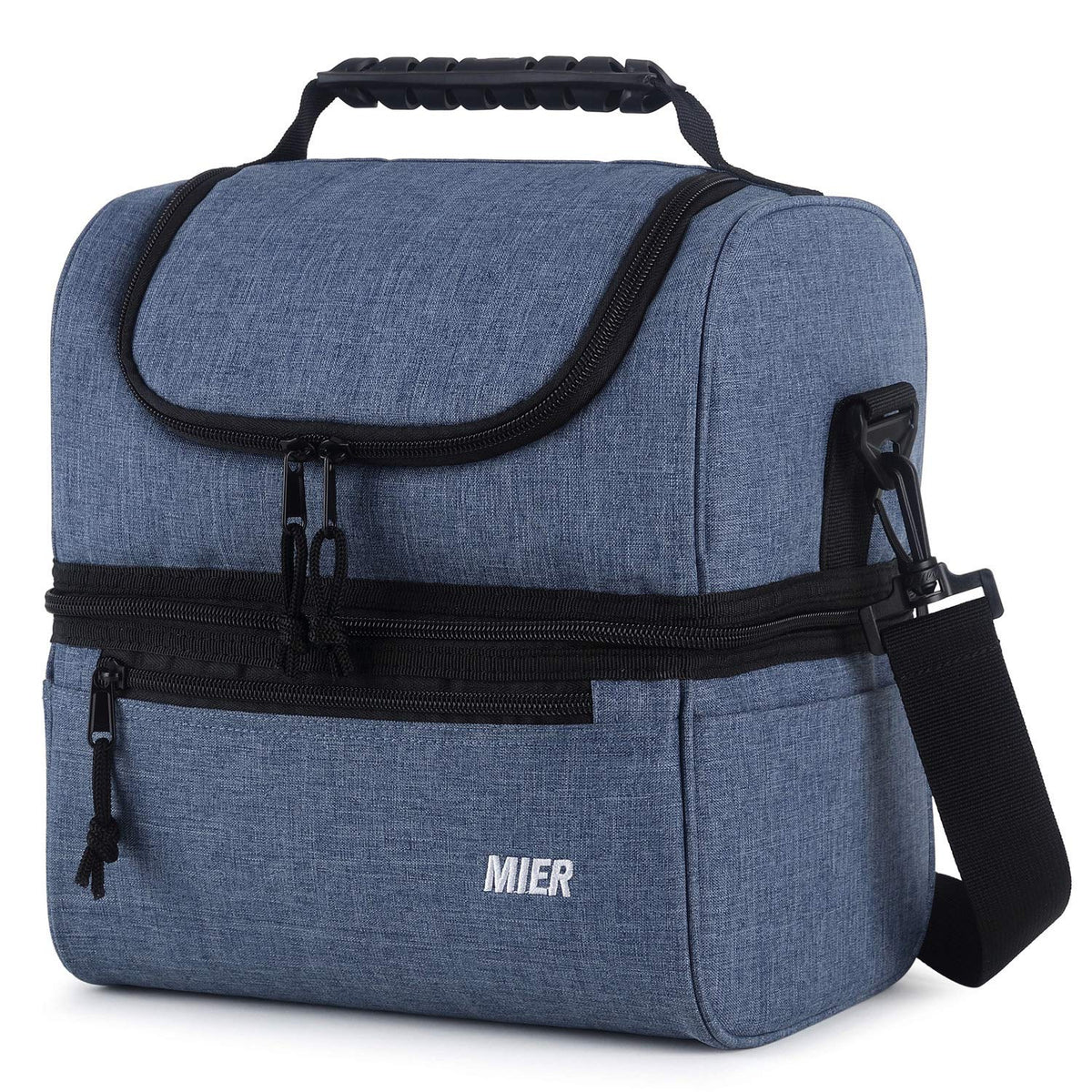 MIER large insulated dual-deck lunch bag Bluesteel keeps meals organized and fresh.