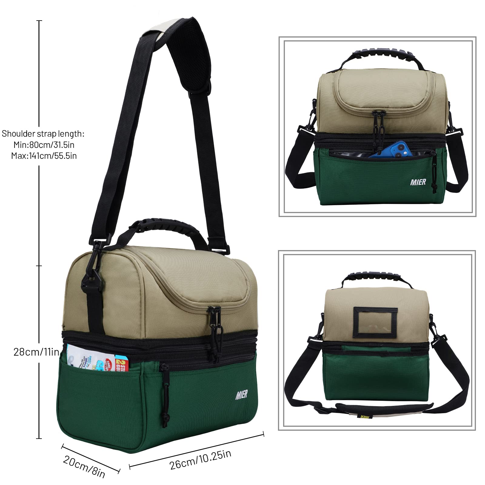 MIER lunch bag front pouch for utensils and napkins