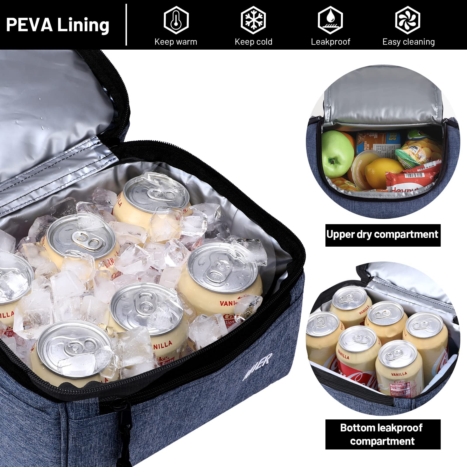 MIER top dry-compartment opening shown for easy access to snacks and fruits.