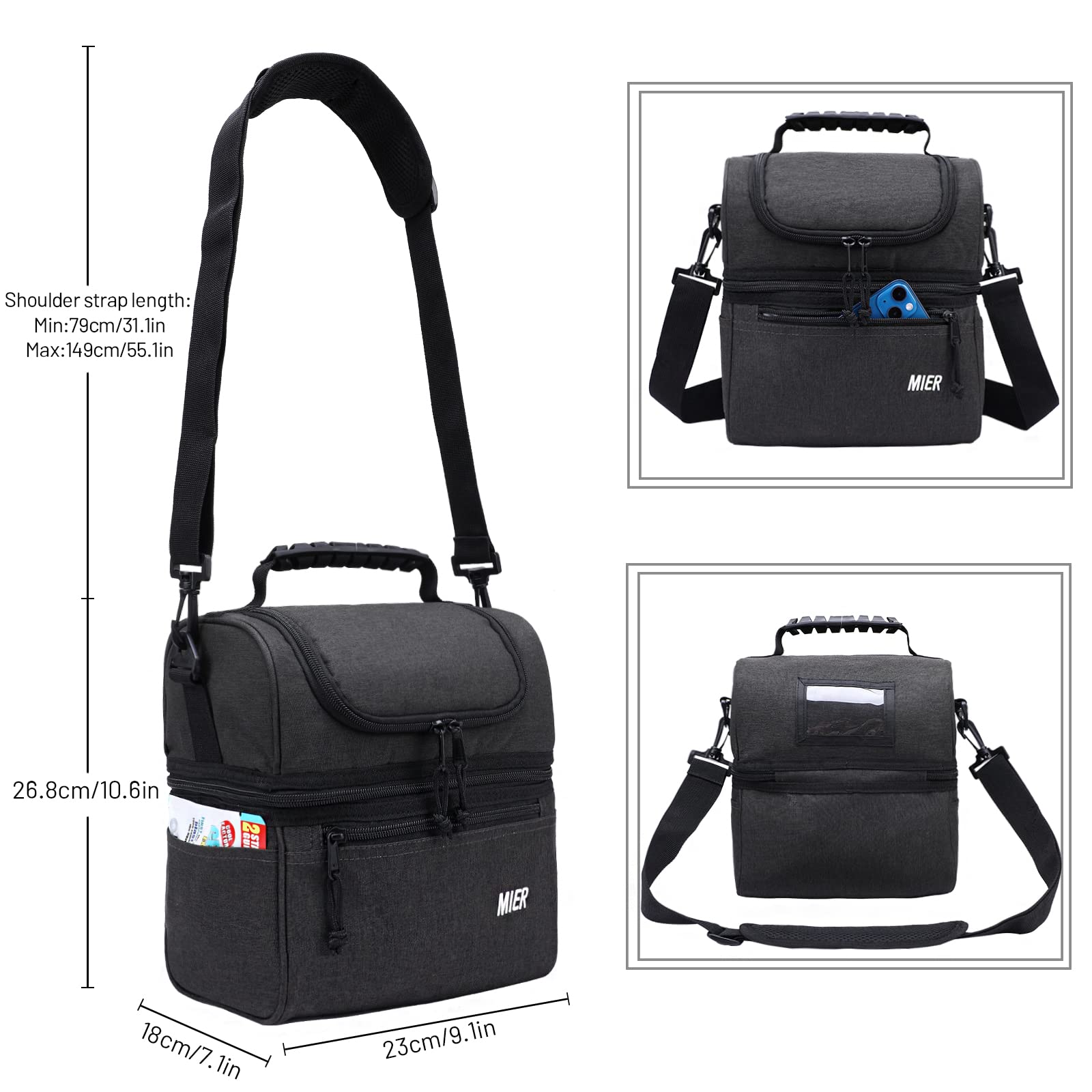 MIER lunch bag bottom cold compartment keeps drinks cool for hours