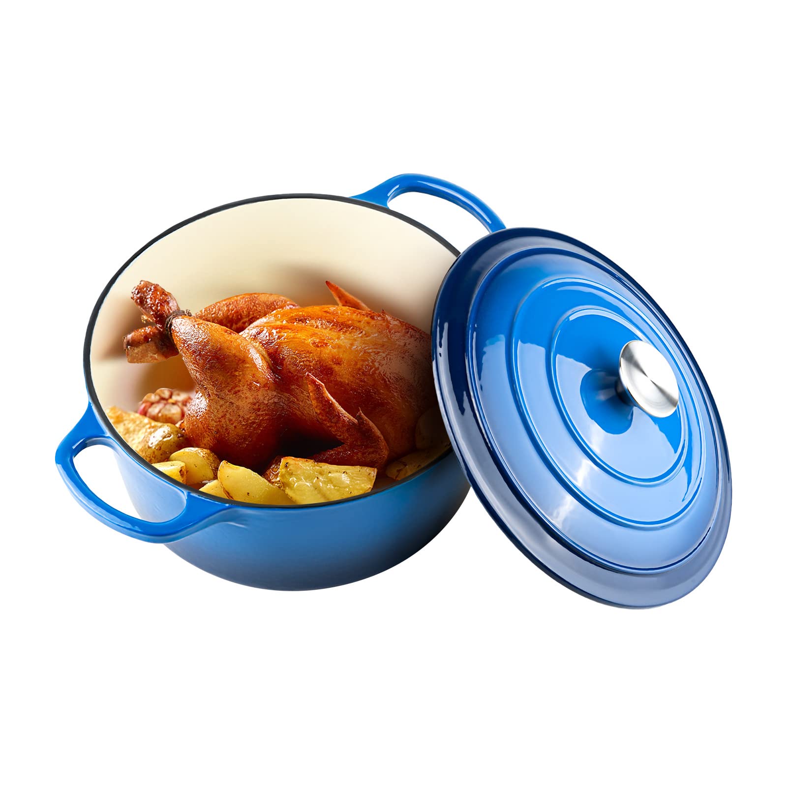 Miereirl 6 Qt enamelled Dutch oven with lid on stove for even simmering.