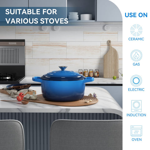 Miereirl Dutch oven dual handles design for comfortable lifting and serving.