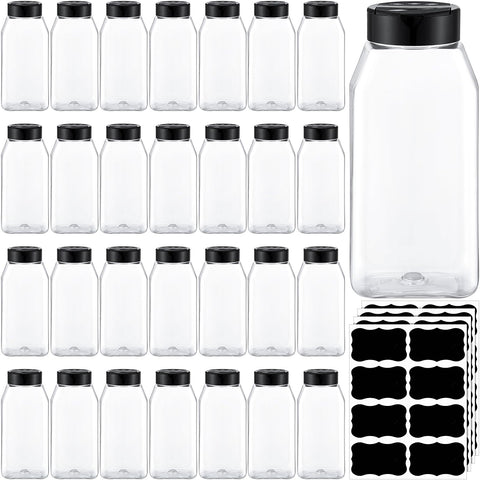 Mifoci 28-pack square spice jars with shaker lids in clear design for organized storage