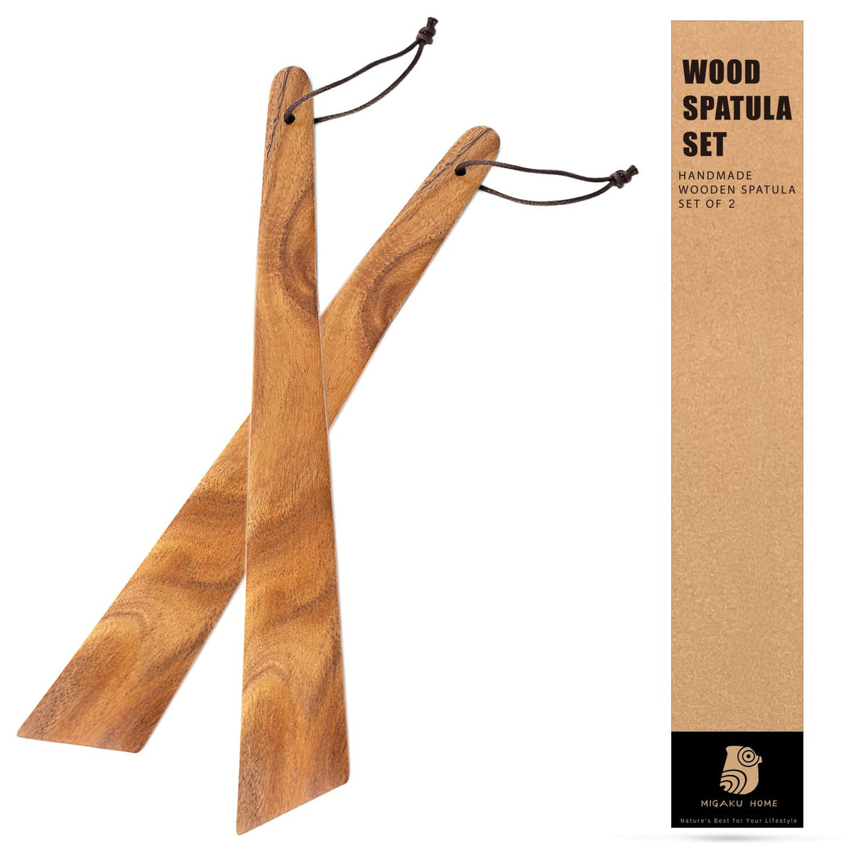 MIGAKU HOME 12 inch acacia spatula pair for flipping without scratching nonstick pans