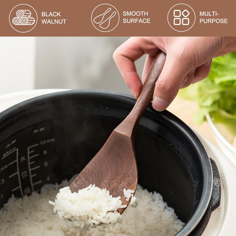 MIGAKU HOME black walnut angled rice scooper for easy scooping and serving.