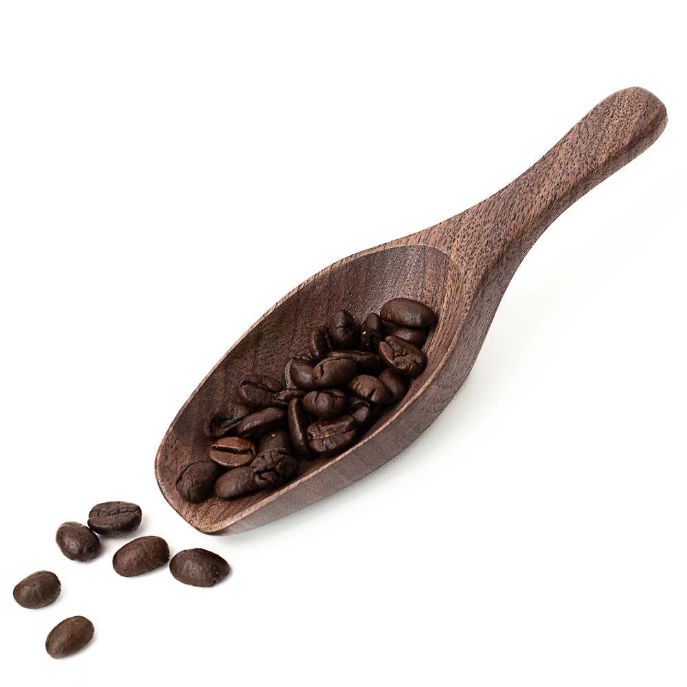MIGAKU HOME black walnut coffee scoop hand-carved with natural grain for versatile use.
