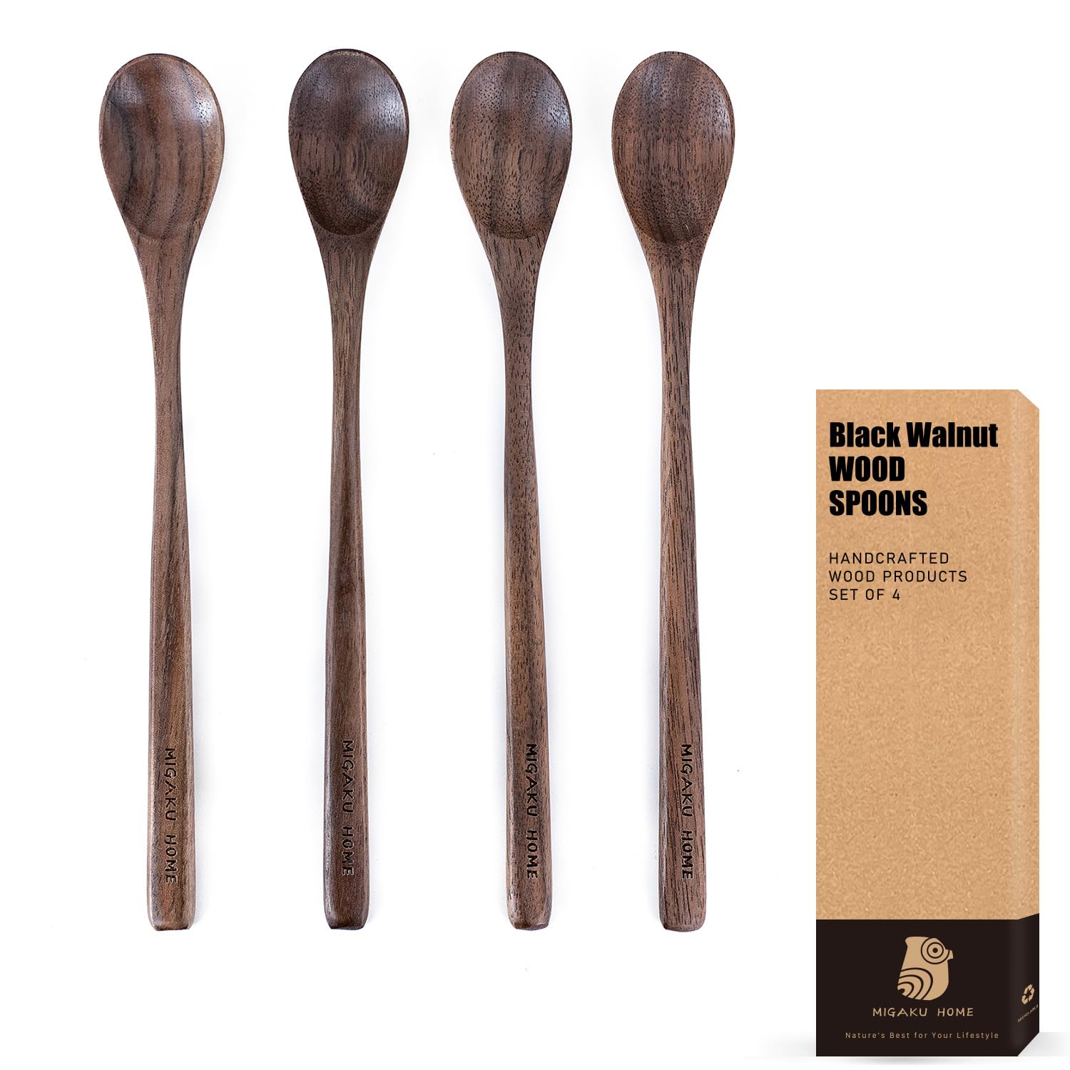 MIGAKU HOME Black Walnut espresso spoon reaching mug bottom for thorough stirring