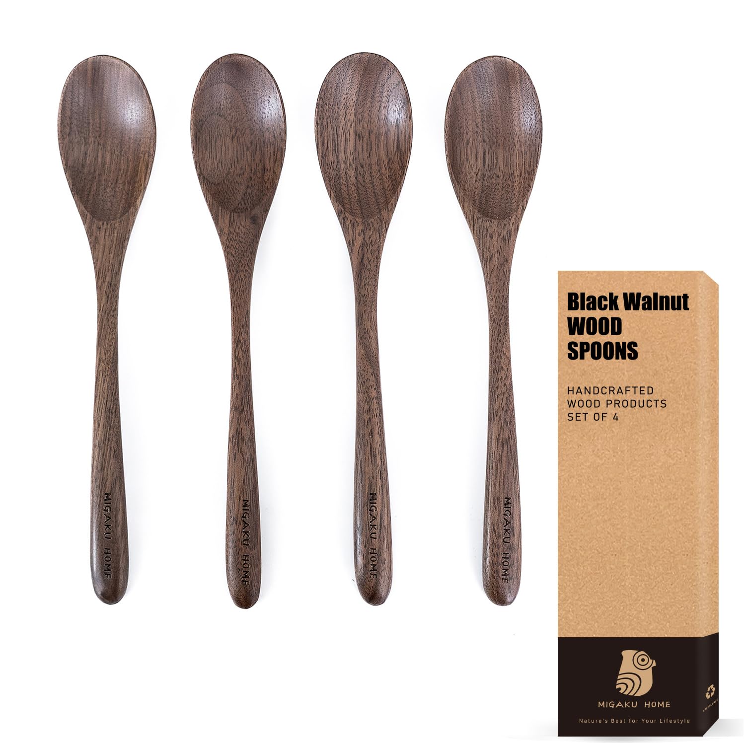 MIGAKU HOME black walnut spoons set of four for dining and serving.