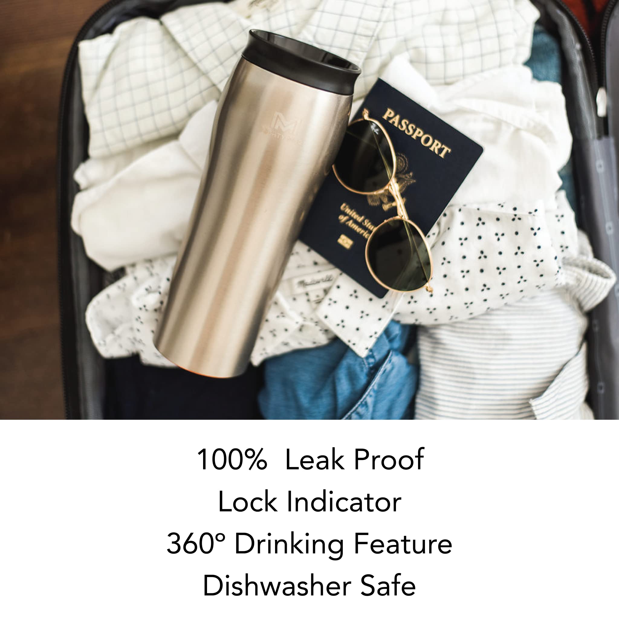 Mighty Mug 360-degree leakproof lid lets you sip from any angle confidently.