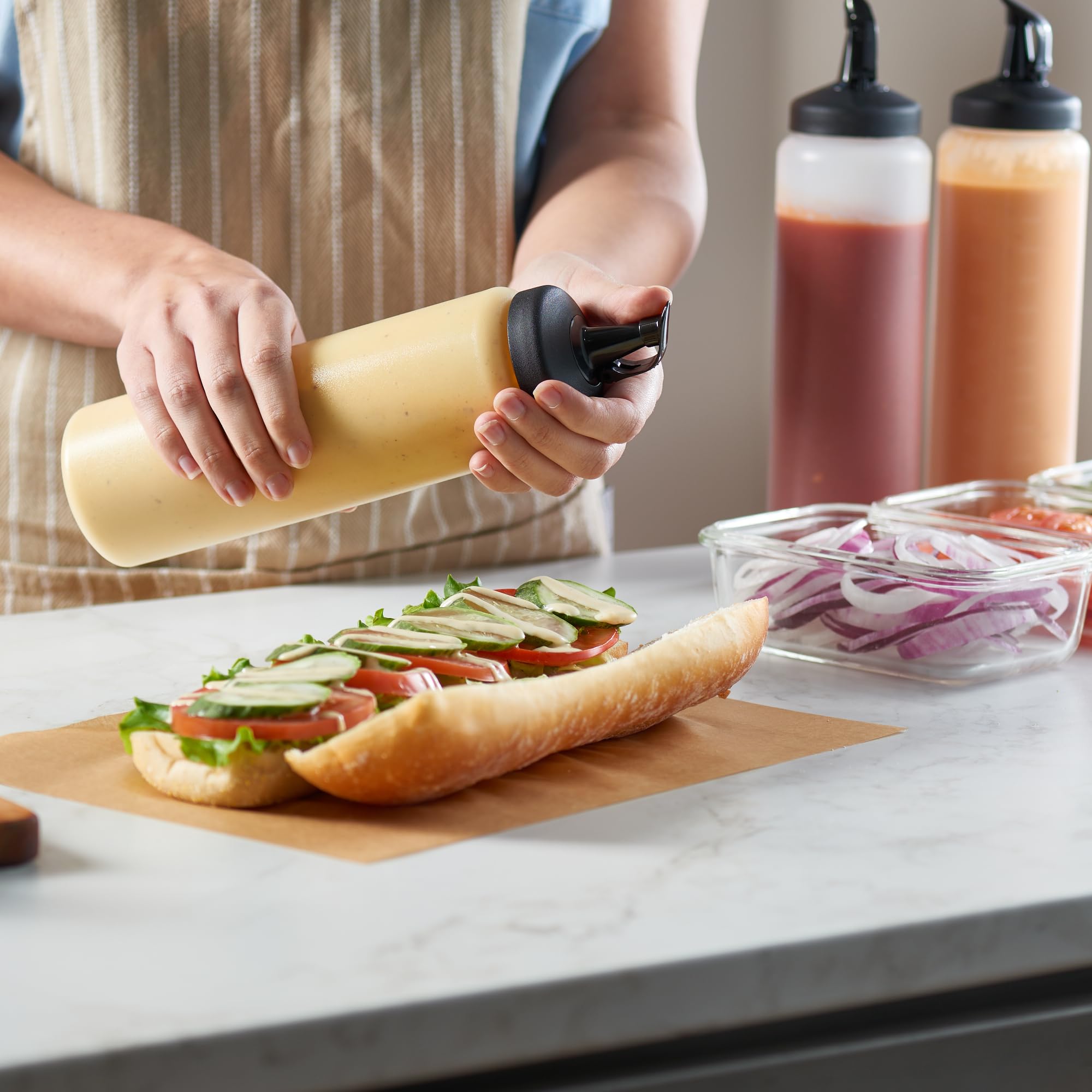 Four-pack convenience from MIGHTY STRONG for sauces and dressings