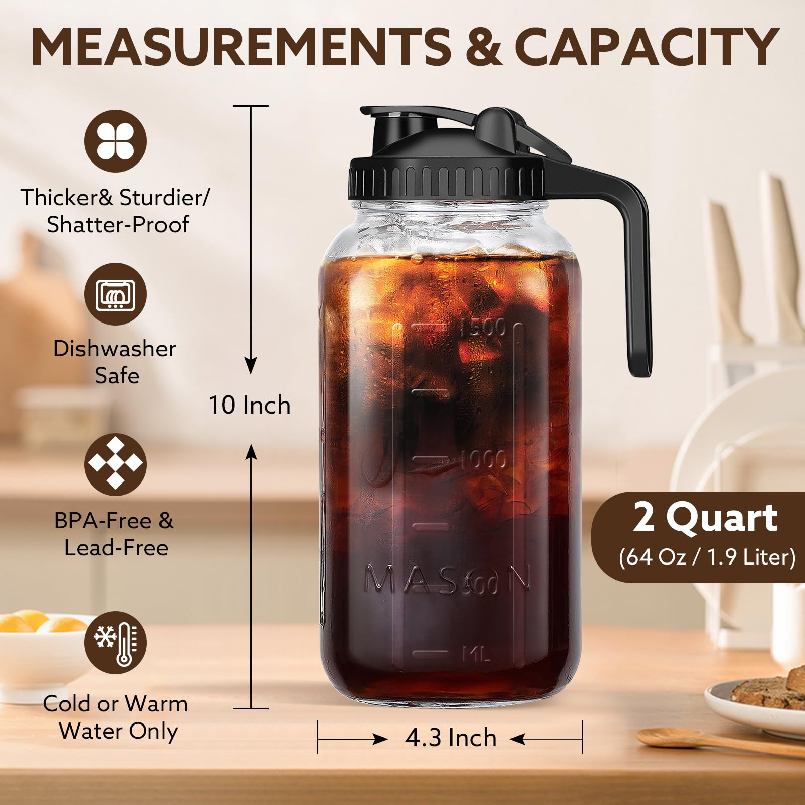 Mihlapi fridge-friendly pitcher with measurement markings for precise pouring.