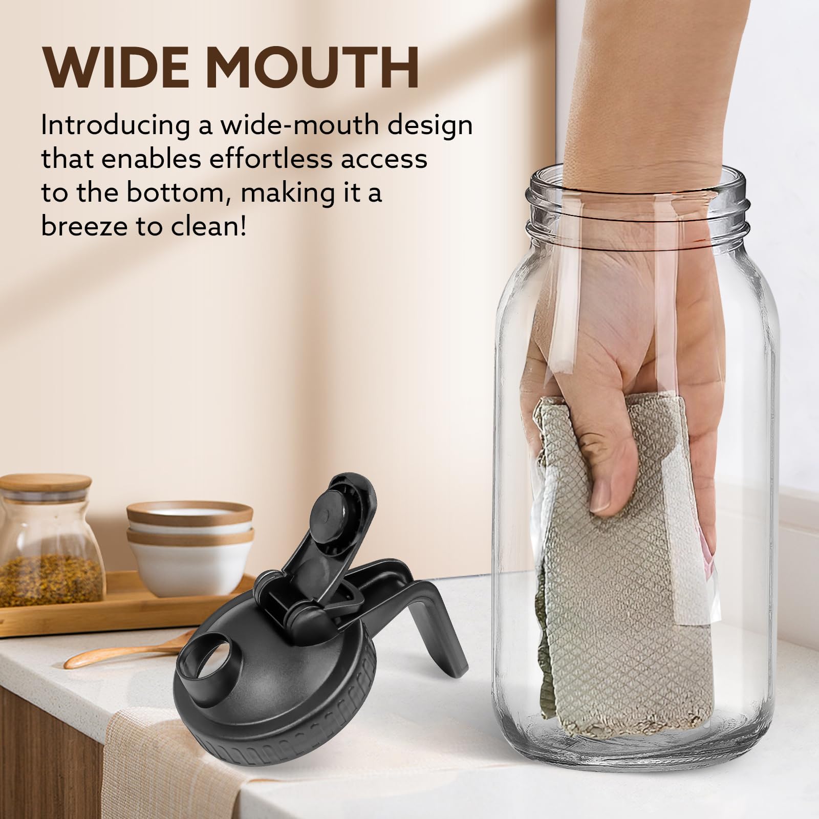 Mihlapi wide-mouth pour spout makes loading and cleaning effortless.