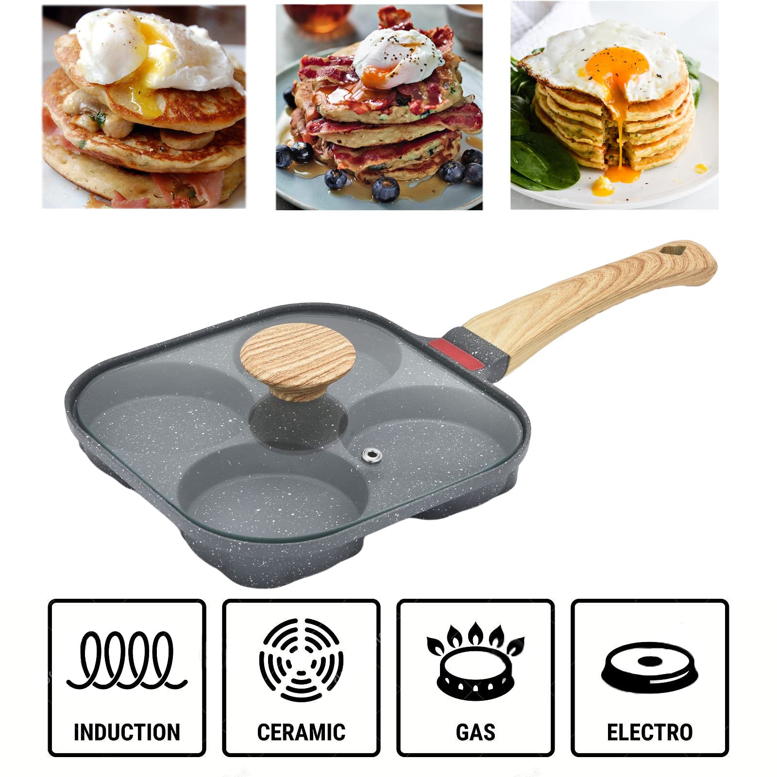 MIHUNTER 4-Cup Egg Pan with lid for faster, versatile cooking.