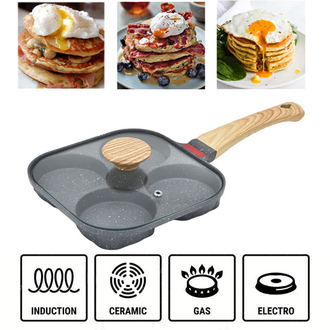 MIHUNTER 4-Cup Egg Pan with lid for faster, versatile cooking.