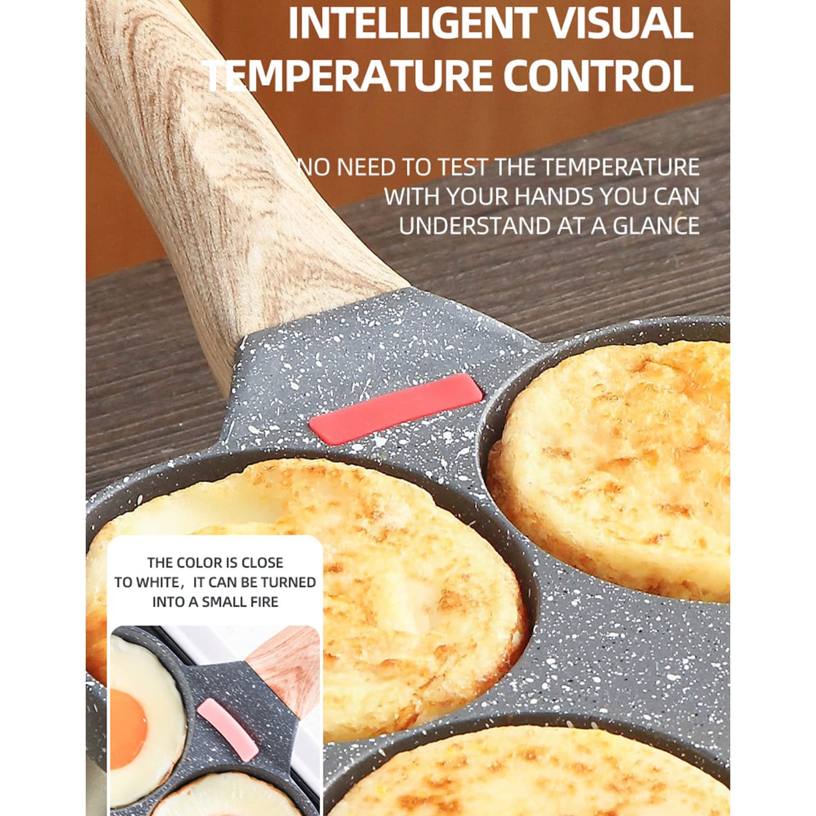 MIHUNTER 4-Cup Egg Pan on stove demonstrates even heat distribution.