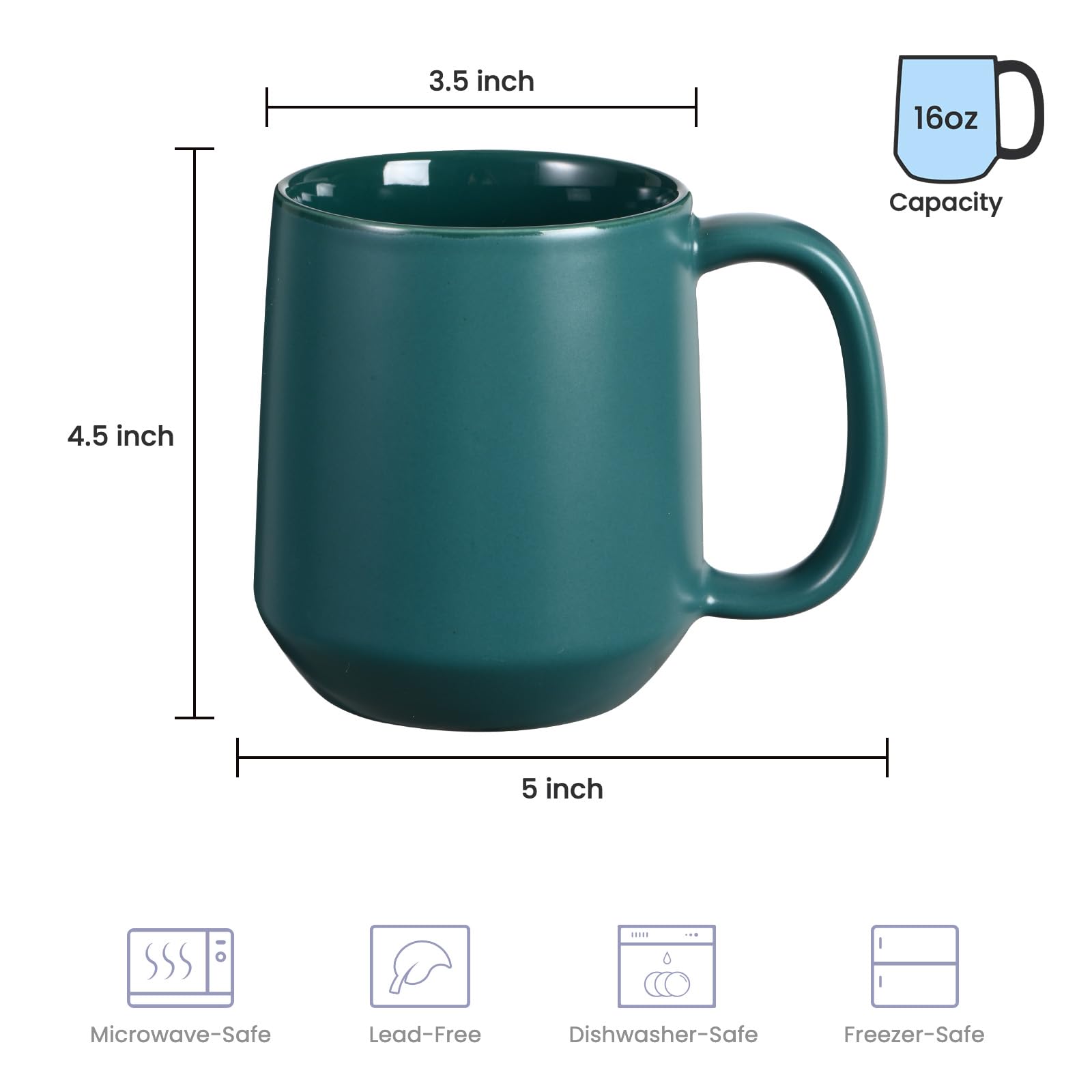 Miicol turquoise mug interior glaze shown for easy cleaning.