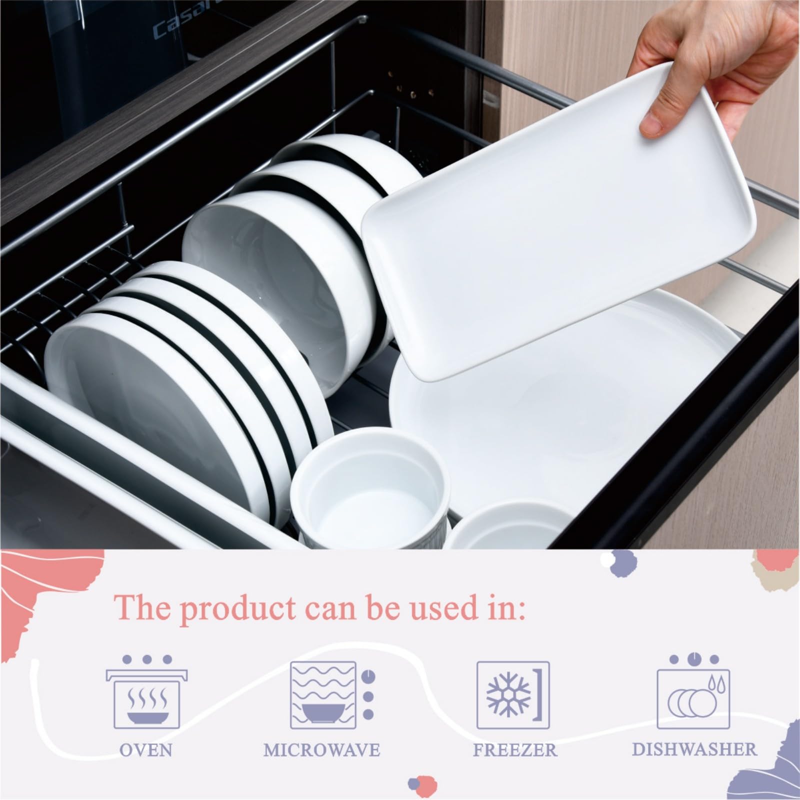Miicol modern-sushi-plate-set-6-white, suitable for sushi and small bites.