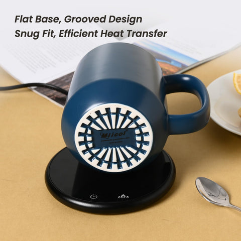Miicol mug on warming base keeps beverages at a stable temperature.