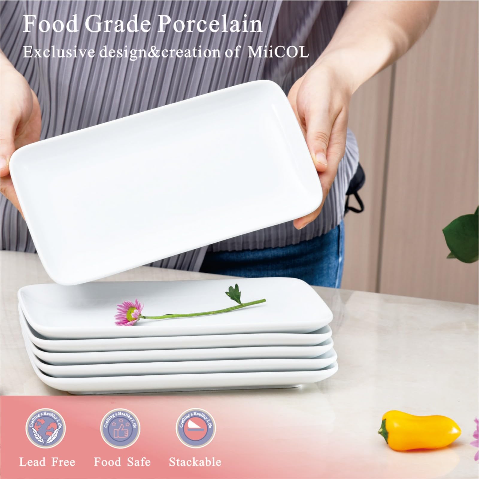 Miicol serving-dishes-rectangle-ceramic-stackable, ideal for party platters and snacks.