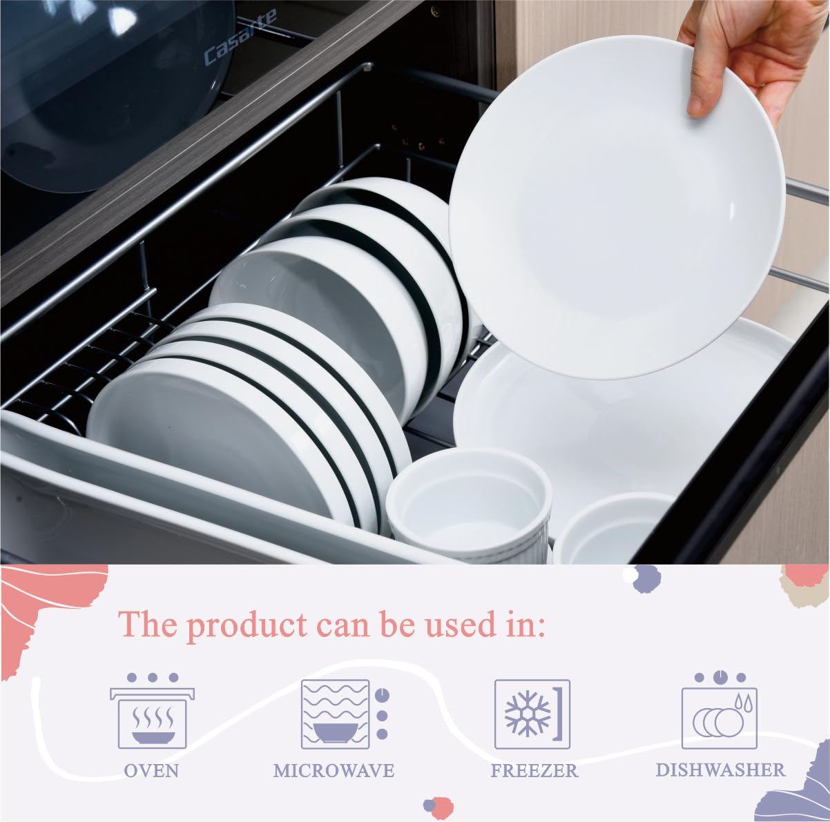 Miicol stackable white dinnerware saves cabinet space