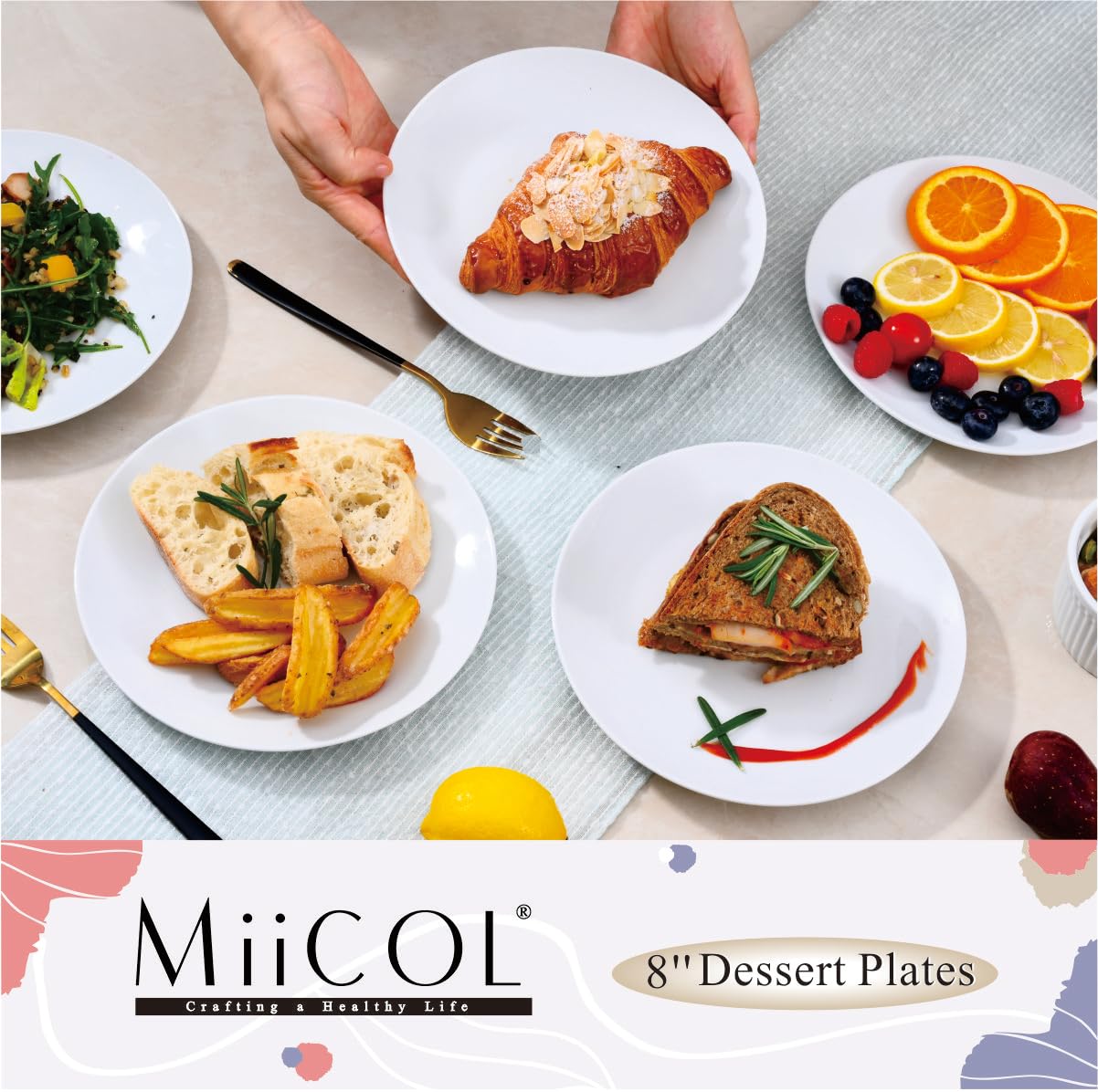 Miicol white 8-inch dessert plates, perfect for sweet portions