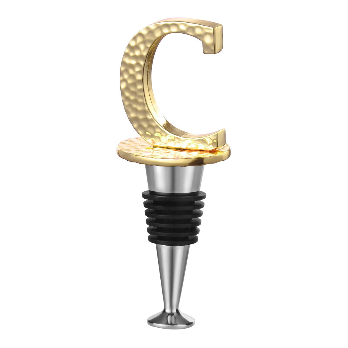 Miicol wine stopper with gold letter C seals bottles while showcasing personalised style.