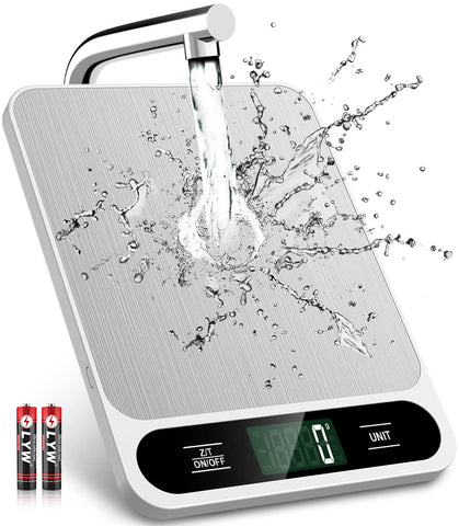 Mik-Nana white food scale with digital display for precise measurements.