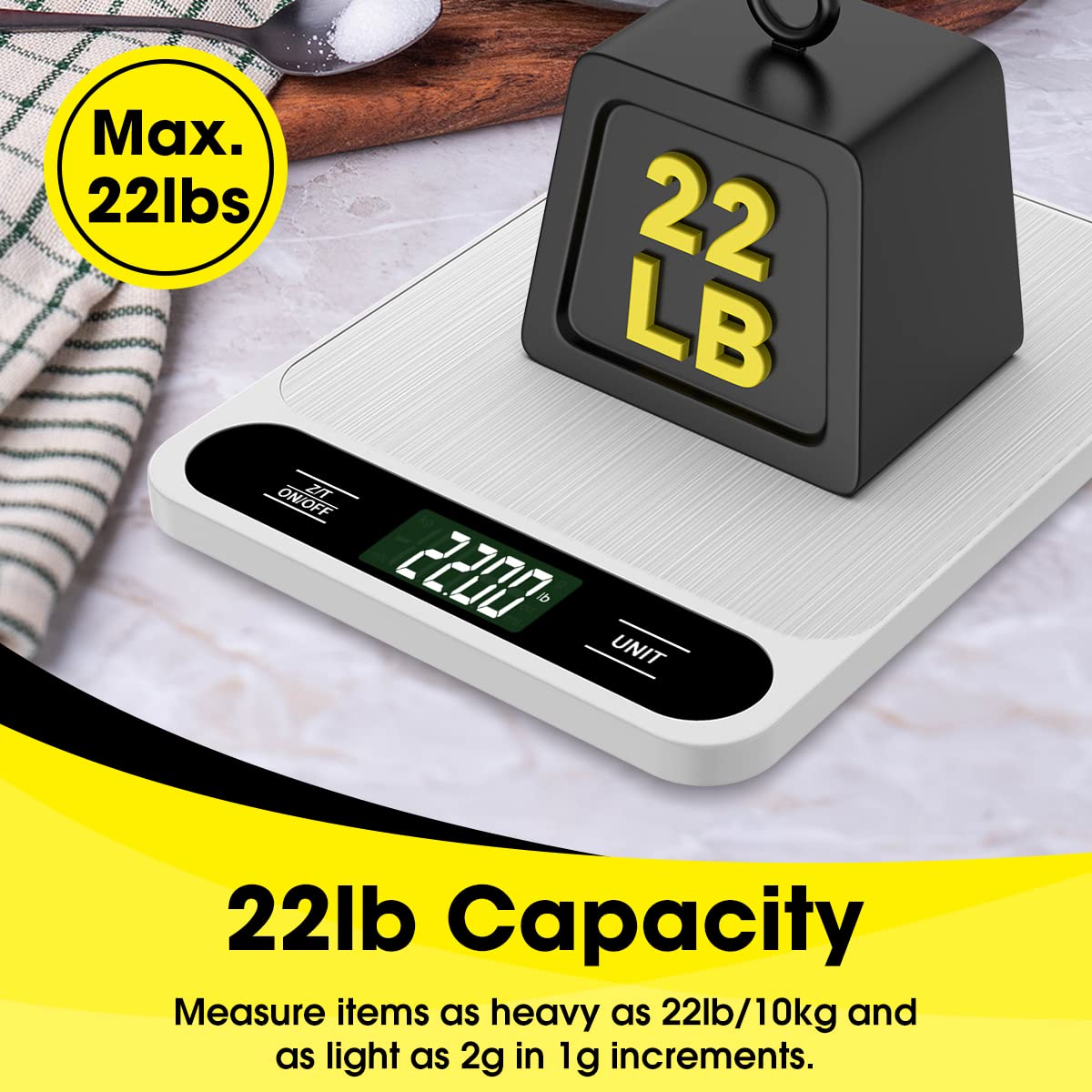 Mik-Nana white scale with stainless steel platform for quick cleaning.