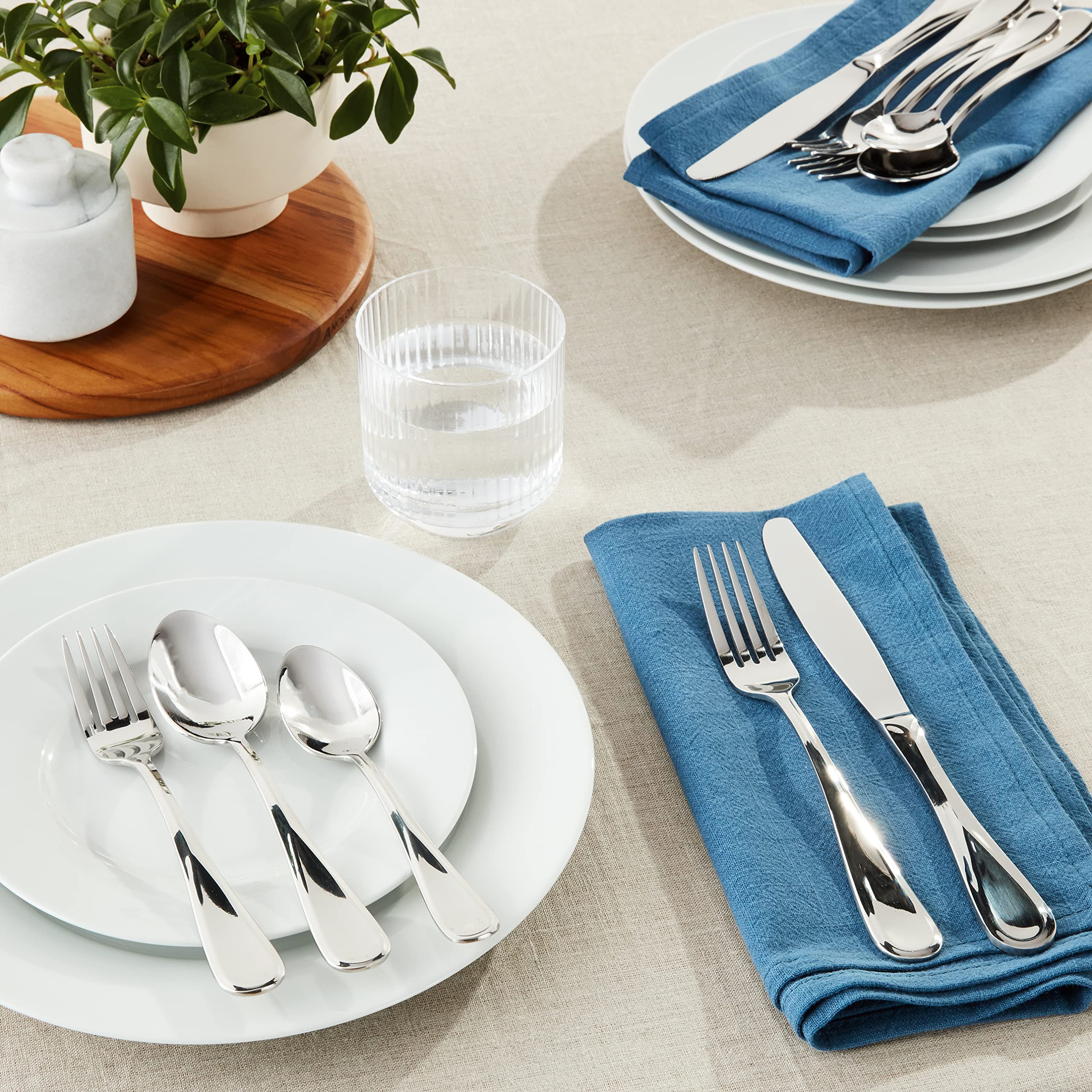 Mikasa Bravo flatware close-up showing ridged handles and teardrop tips for a comfortable grip