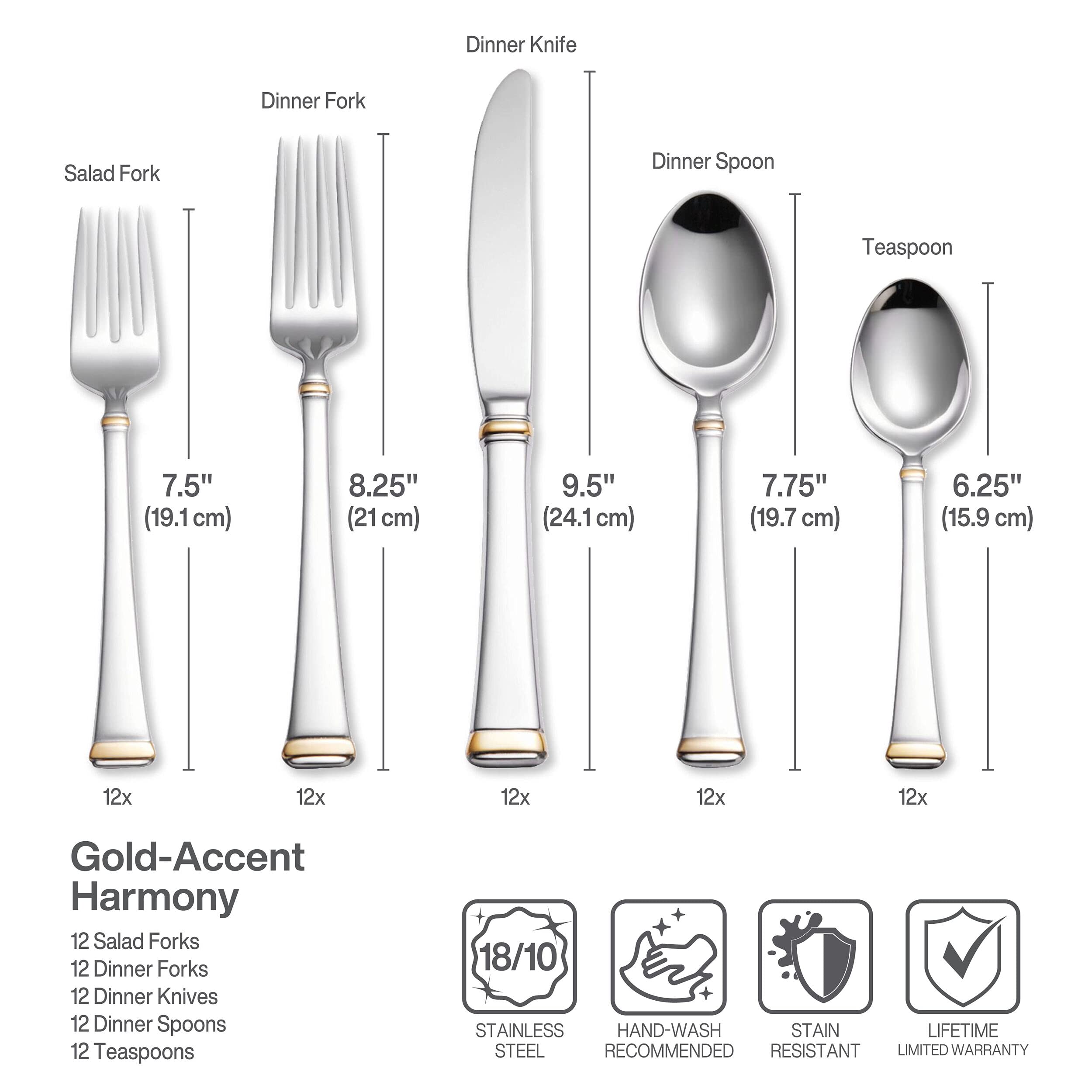 Close-up of the gold-trimmed handle on Mikasa Harmony flatware.