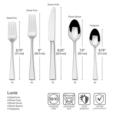 Mikasa Lucia close-up finish highlights durable 18/10 stainless steel