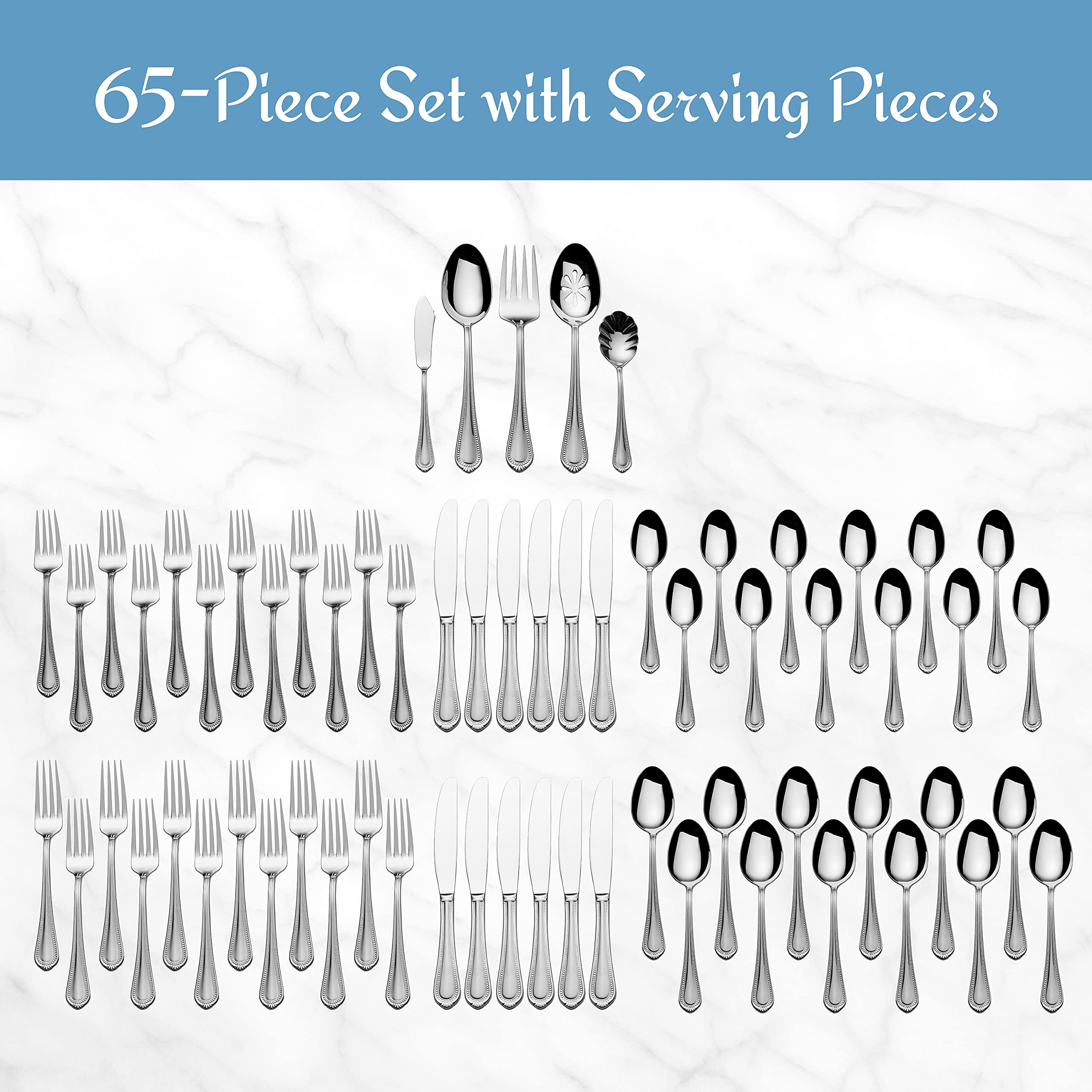 Mikasa Regent Bead dinner knife with durable 18/10 stainless finish for everyday use.