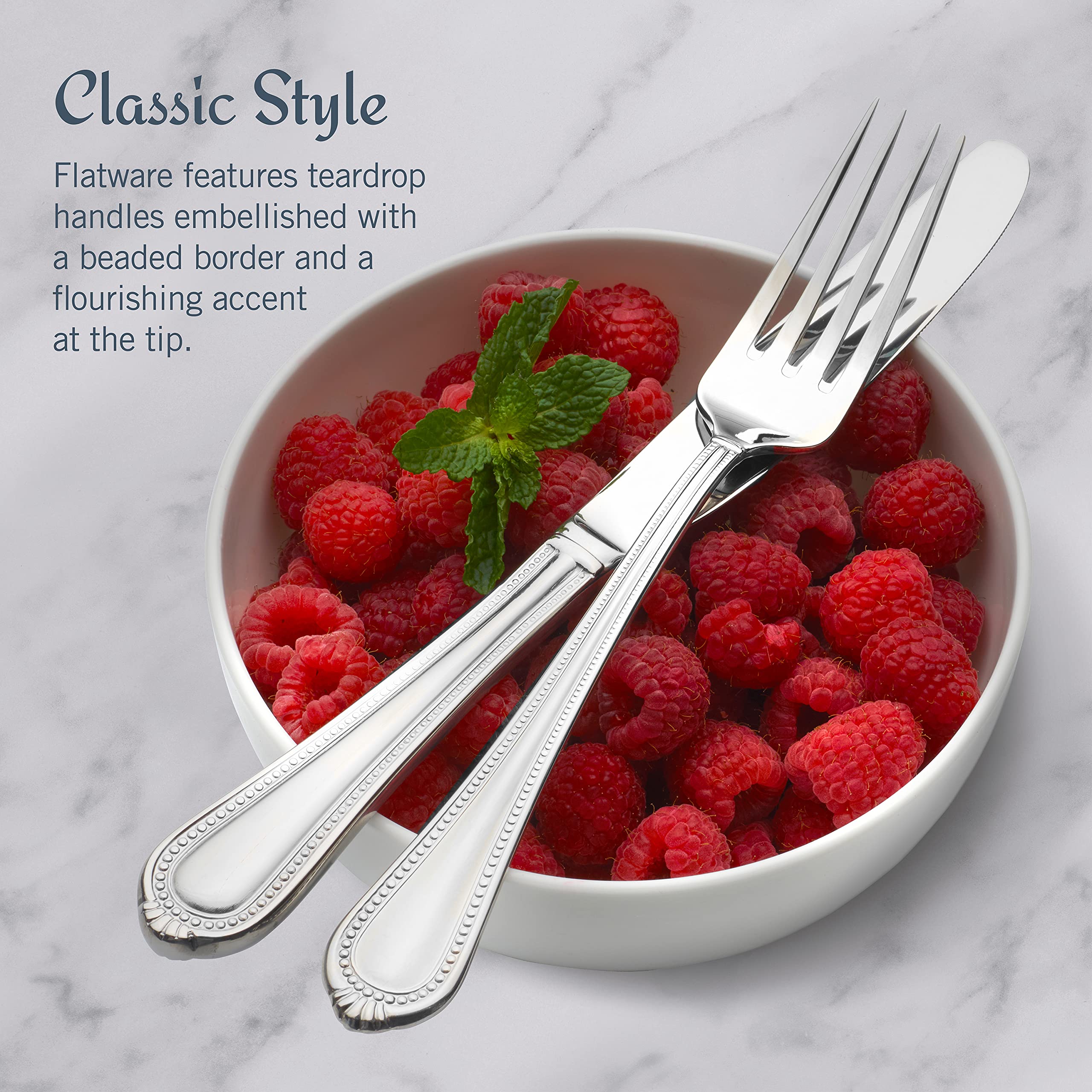 Mikasa Regent Bead teaspoon adds refined detail to beverages.